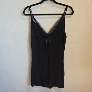 Avidlove Black Lace Trim V-Neck Chemise Nightgown - Large